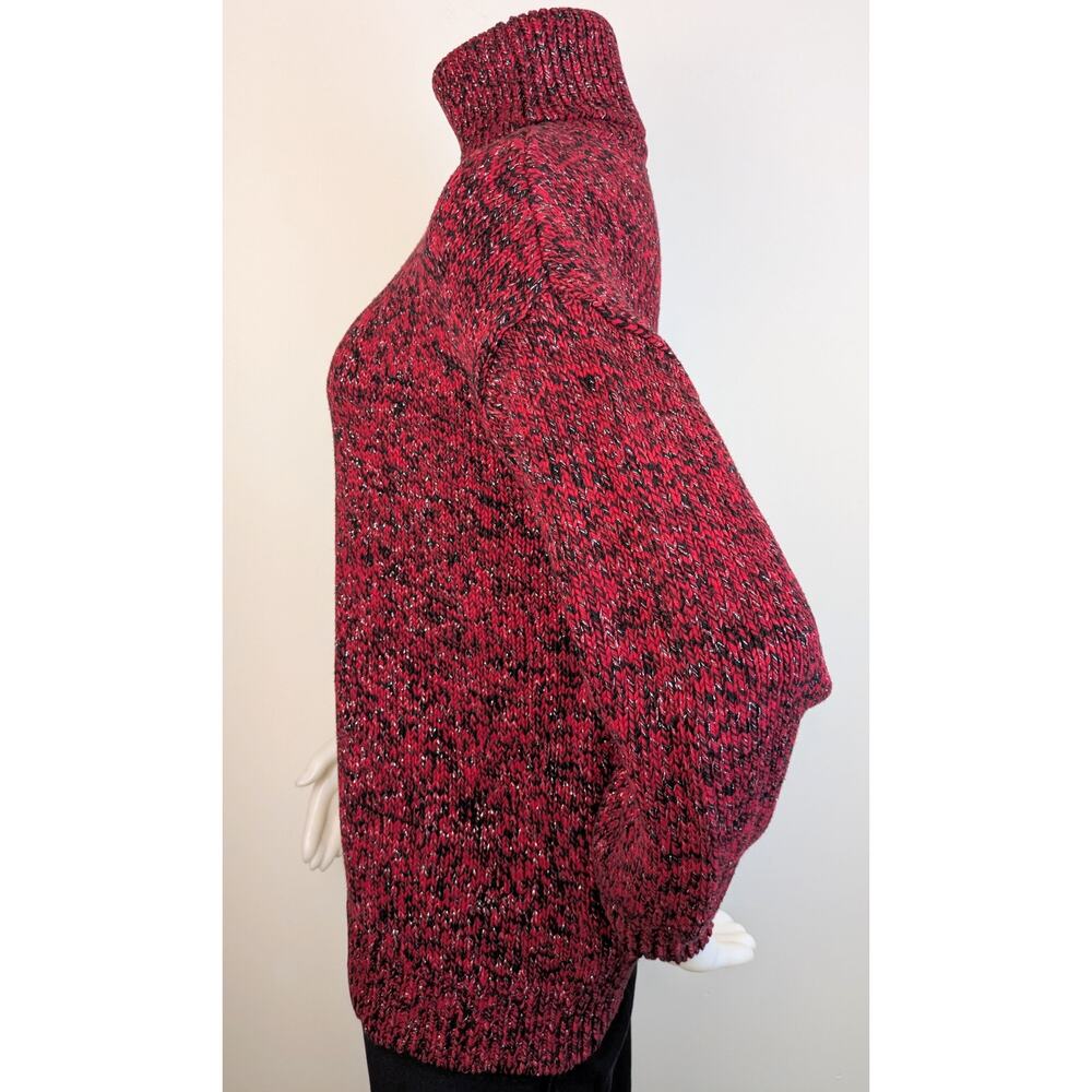 Michael Kors Turtleneck Sweater Small Marled Red Black Silver Metallic Holiday - Picture 3 of 8